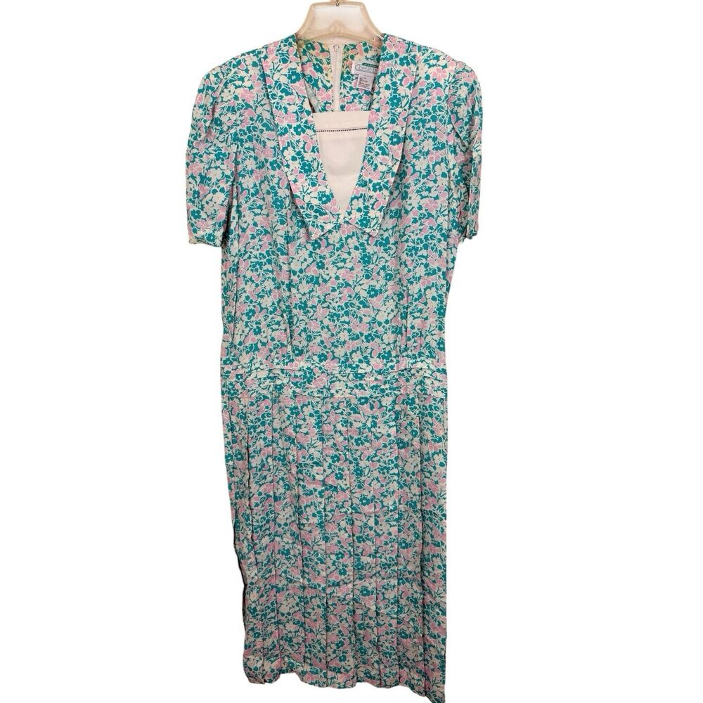 VTG Belle France Jane Schaffhausen Midi Dress Sz L Cottagecore Floral Drop Waist